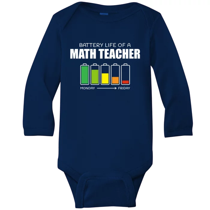 Battery Life Of A Math Teacher Introvert Algebra Teacher Funny Gift Baby Long Sleeve Bodysuit