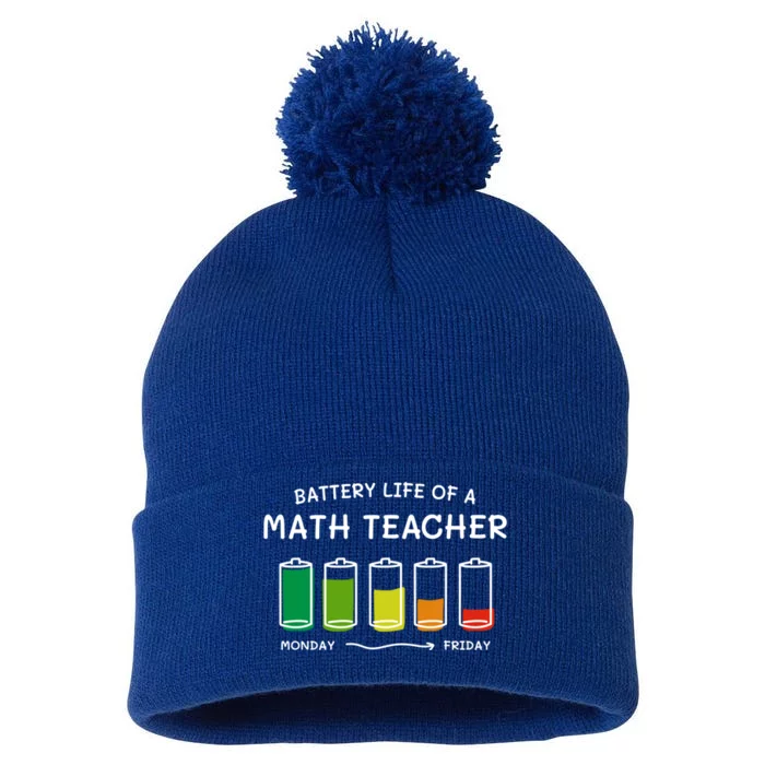 Battery Life Of A Math Teacher Professional Algebra Teacher Cool Gift Pom Pom 12in Knit Beanie