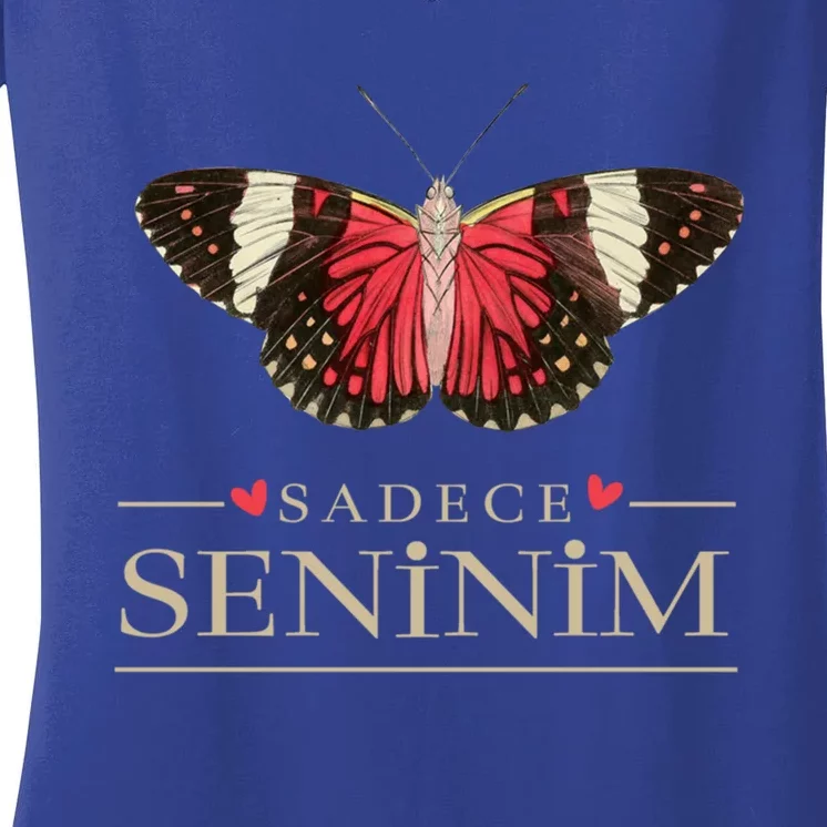 Butterfly Love Outfit Cool Gift Sadece Seninim (Turkish) Gift Women's V-Neck T-Shirt