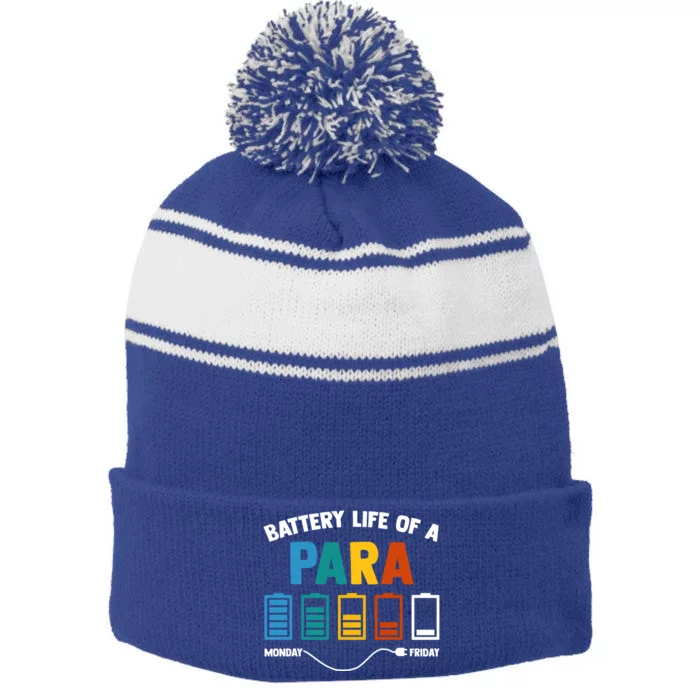 Battery Life Of A Paraprofessional Educator Teacher's Aide Gift Stripe Pom Pom Beanie