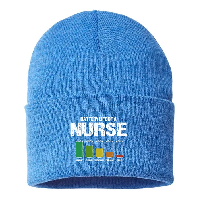 Battery Life Of A Nurse Pun Nursing Joke Rn Coworker Funny Gift Sustainable Knit Beanie