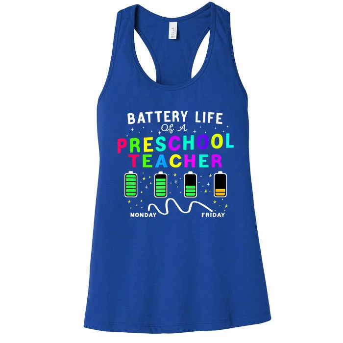 Battery Life Of A Preschool Monday Friday Teachers Students Funny Gift Women's Racerback Tank