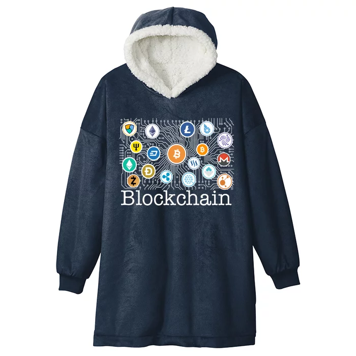 Blockchain Cryptocurrency Logos Hooded Wearable Blanket