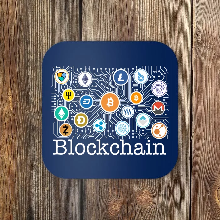 Blockchain Cryptocurrency Logos Coaster