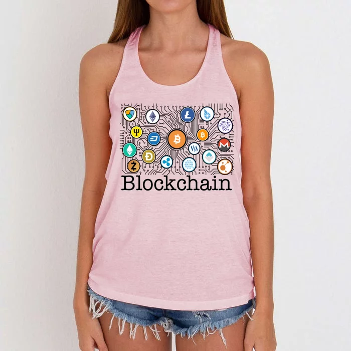 Blockchain Cryptocurrency Logos Women's Knotted Racerback Tank