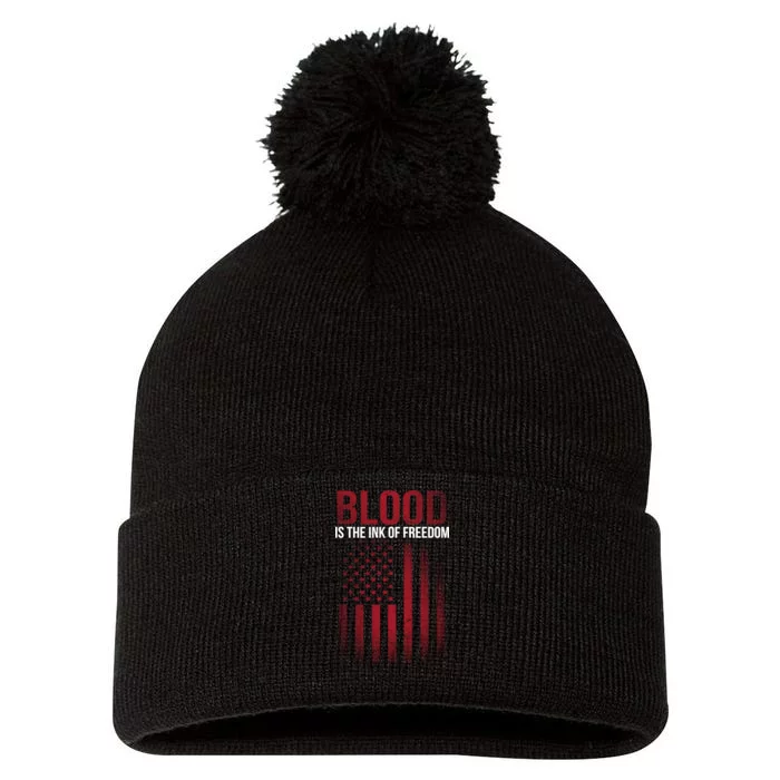 Blood The Ink of Freedom Pom Pom 12in Knit Beanie