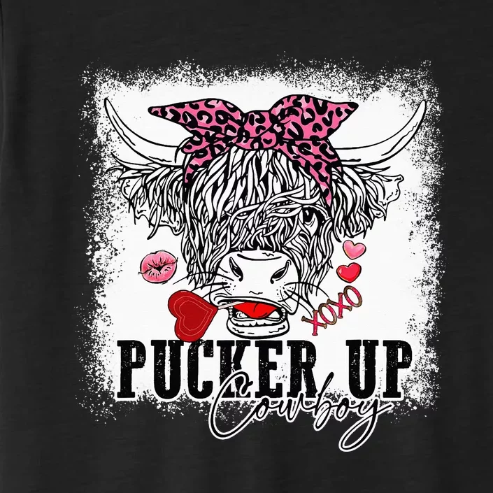 Bleached Leopard Pucker Up Cow Highland Cow Valentines ChromaSoft Performance T-Shirt