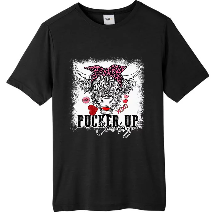 Bleached Leopard Pucker Up Cow Highland Cow Valentines ChromaSoft Performance T-Shirt