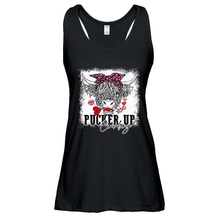 Bleached Leopard Pucker Up Cow Highland Cow Valentines Ladies Essential Flowy Tank