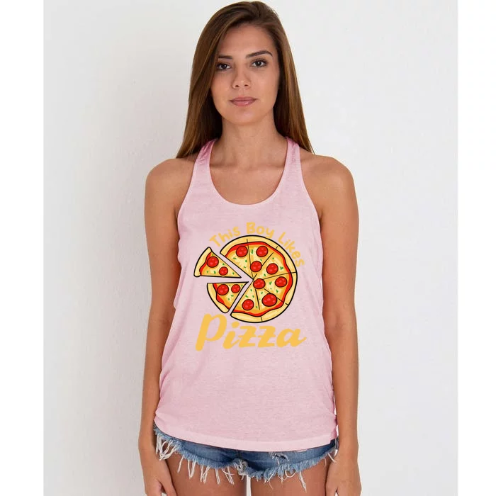 Boy Likes Pizza Ironic Pizza Making Italian Food Gift Women's Knotted Racerback Tank