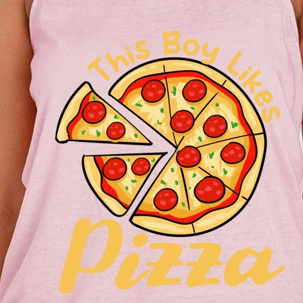 Boy Likes Pizza Ironic Pizza Making Italian Food Gift Women's Knotted Racerback Tank