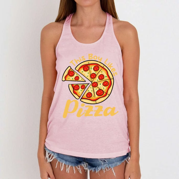 Boy Likes Pizza Ironic Pizza Making Italian Food Gift Women's Knotted Racerback Tank