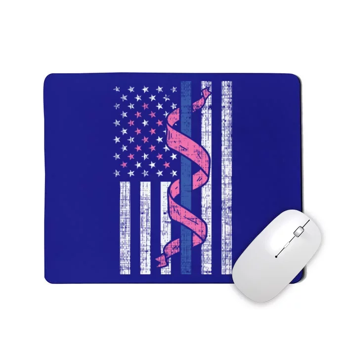 Blue Line Police Us Flag Pink Ribbon Breast Cancer Awareness Gift Mousepad