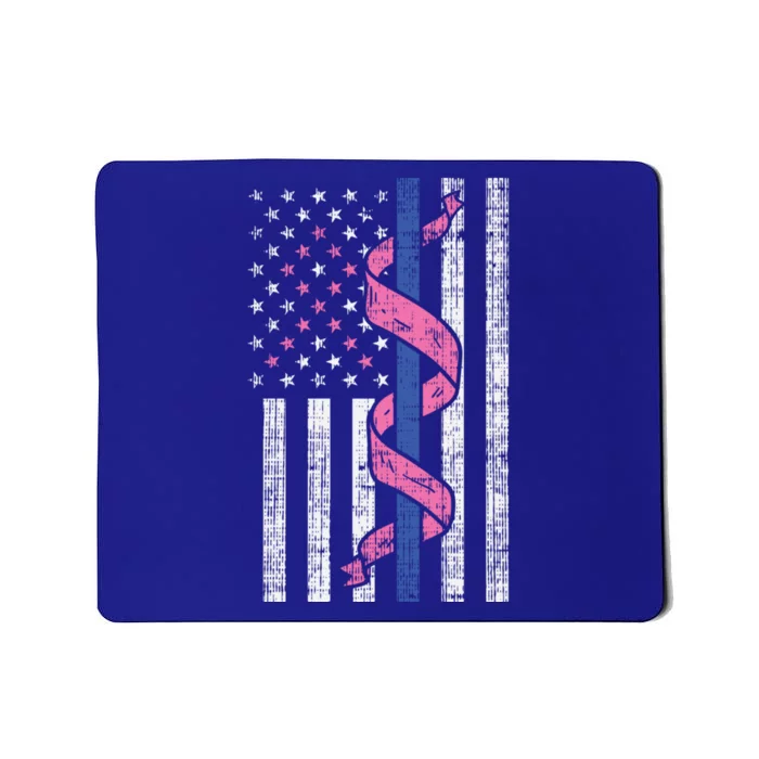 Blue Line Police Us Flag Pink Ribbon Breast Cancer Awareness Gift Mousepad