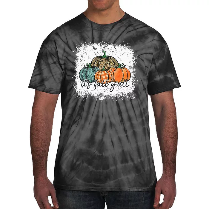 Bleached Leopard Pumpkin Autumn Its Fall Yall Thanksgiving Tie-Dye T-Shirt