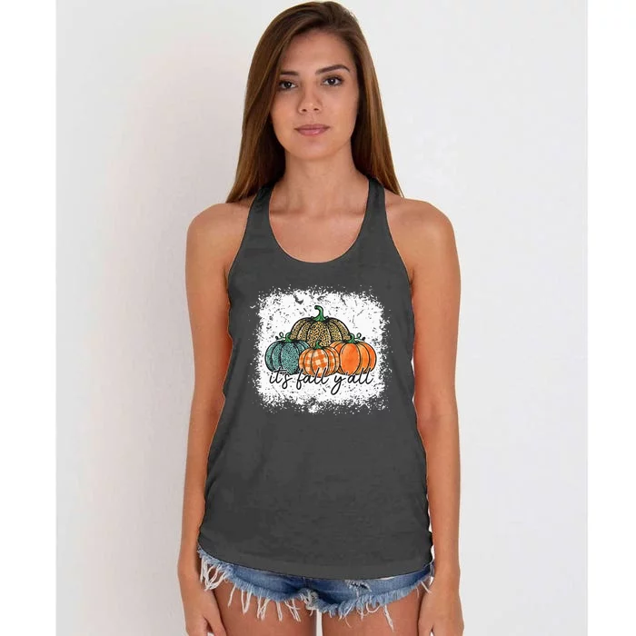 Bleached Leopard Pumpkin Autumn Its Fall Yall Thanksgiving Women's Knotted Racerback Tank