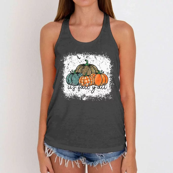 Bleached Leopard Pumpkin Autumn Its Fall Yall Thanksgiving Women's Knotted Racerback Tank