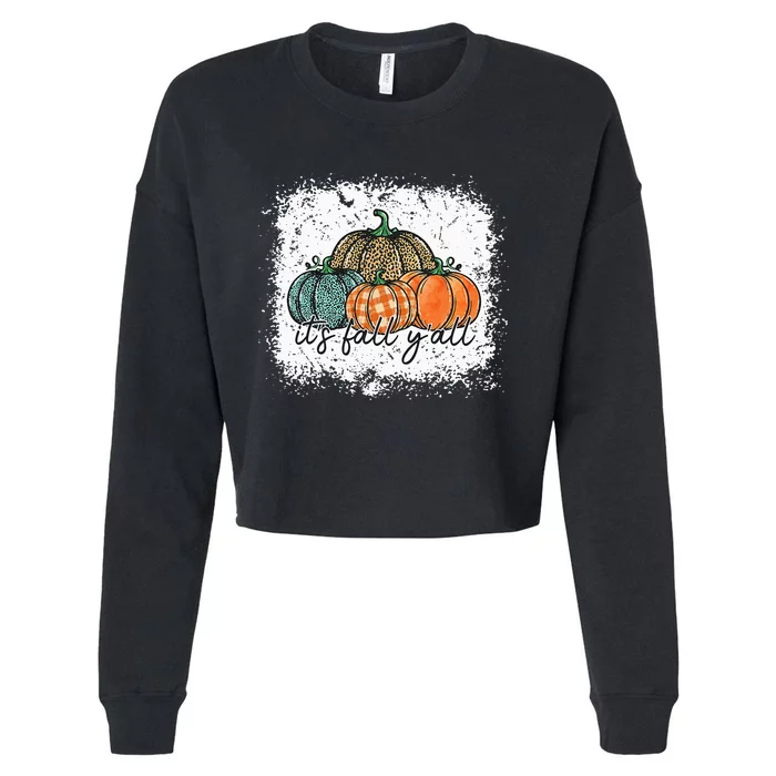 Bleached Leopard Pumpkin Autumn Its Fall Yall Thanksgiving Cropped Pullover Crew