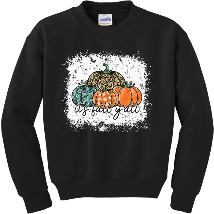 Bleached Leopard Pumpkin Autumn Its Fall Yall Thanksgiving Kids Sweatshirt