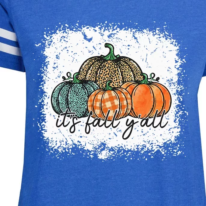 Bleached Leopard Pumpkin Autumn Its Fall Yall Thanksgiving Enza Ladies Jersey Football T-Shirt