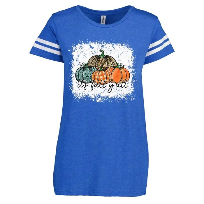 Bleached Leopard Pumpkin Autumn Its Fall Yall Thanksgiving Enza Ladies Jersey Football T-Shirt