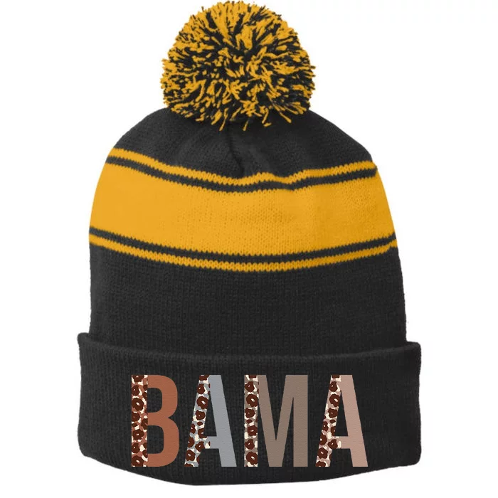 Bama Leopard Print Mom Cute Mothers Day Funny Grandma Stripe Pom Pom Beanie