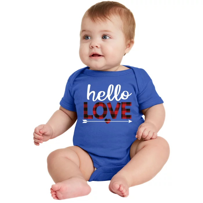 Buffalo Lumberjack Plaid Heart Hello Love Valentines Day Gift Baby Bodysuit