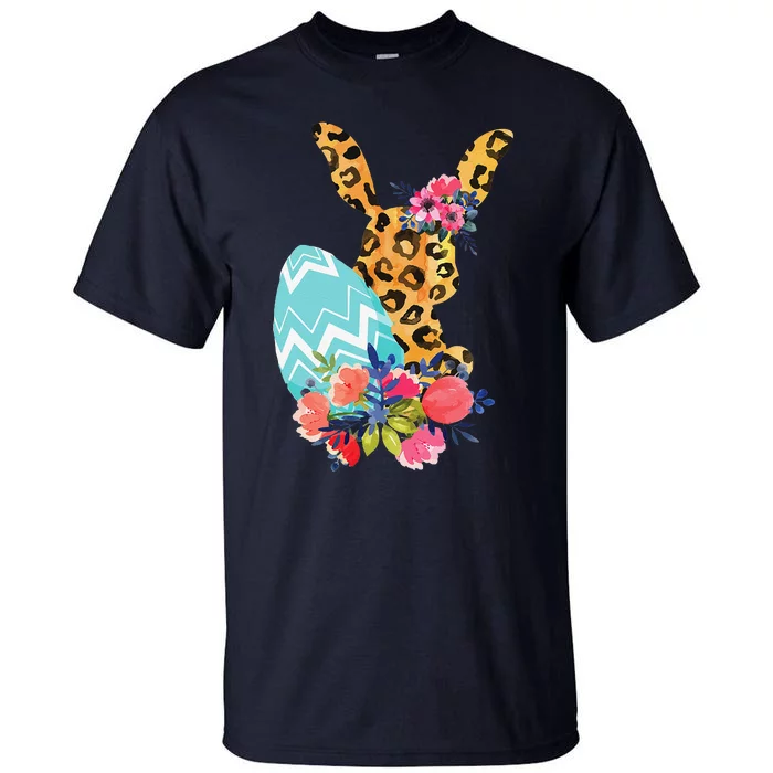 Bunny Leopard Print Easter Egg Floral Rabbit Cute Gift Tall T-Shirt