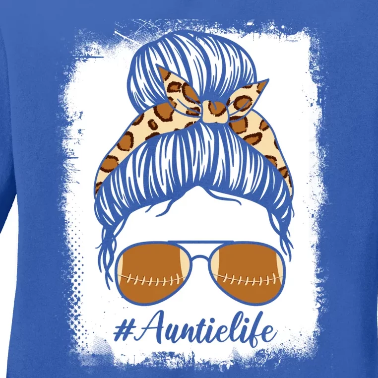 Bleached Leopard Print Messy Bun Sunglasses Football Auntie Gift Ladies Long Sleeve Shirt