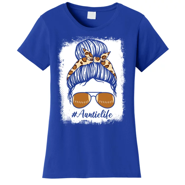 Bleached Leopard Print Messy Bun Sunglasses Football Auntie Gift Women's T-Shirt