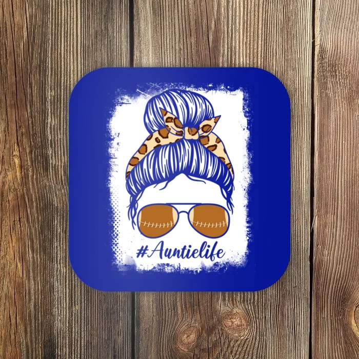 Bleached Leopard Print Messy Bun Sunglasses Football Auntie Gift Coaster