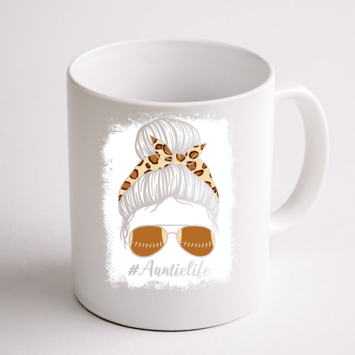 Bleached Leopard Print Messy Bun Sunglasses Football Auntie Gift Front & Back Coffee Mug