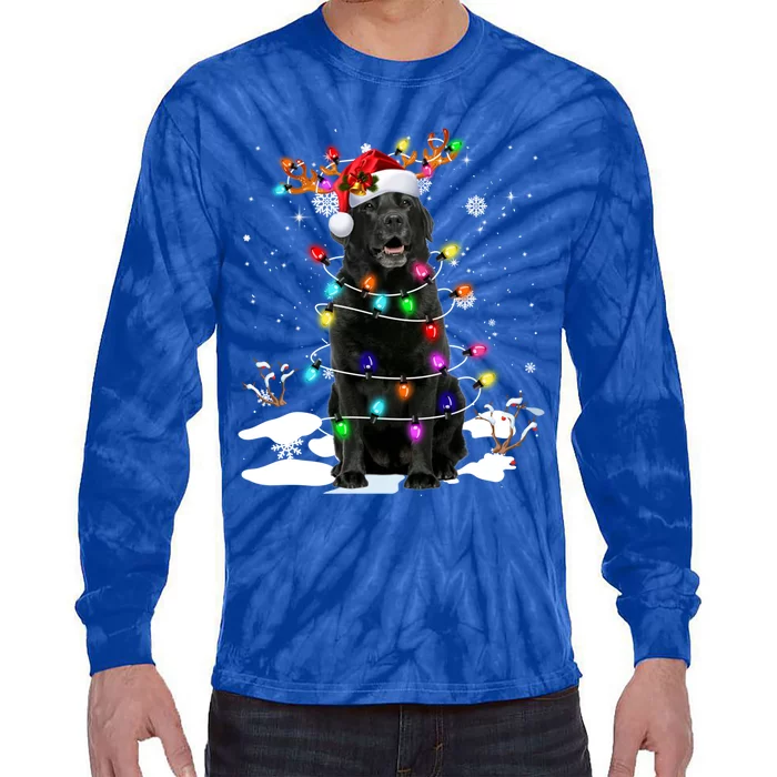 Black Labrador Retriever Christmas Dog Reindeer Santa Xmas Funny Gift Tie-Dye Long Sleeve Shirt