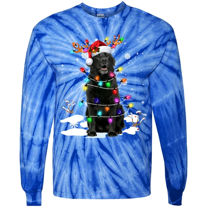 Black Labrador Retriever Christmas Dog Reindeer Santa Xmas Funny Gift Tie-Dye Long Sleeve Shirt