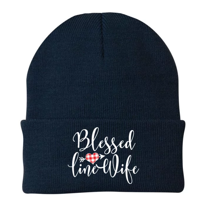 Blessed Linewife Red White Plaid Heart Line Wife Gift Knit Cap Winter Beanie