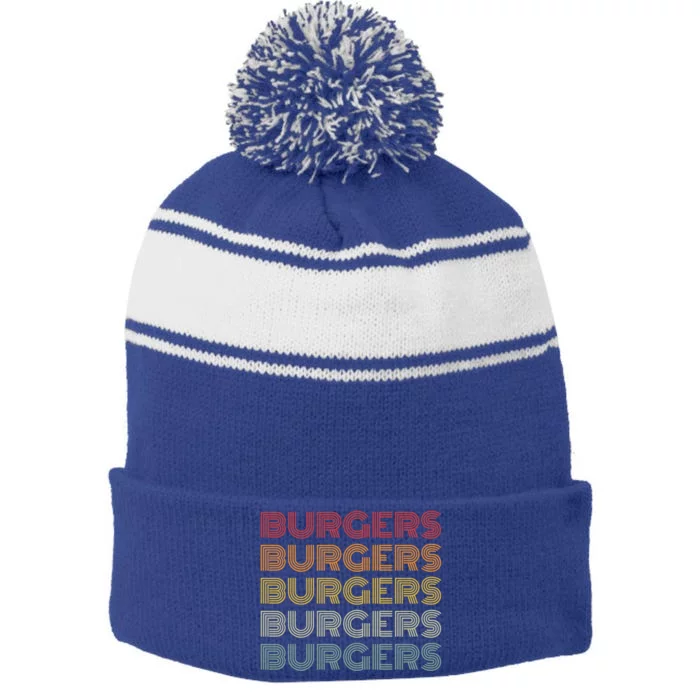 Burgers Lover Retro Style Foodie National Hamburger Day Gift Stripe Pom Pom Beanie