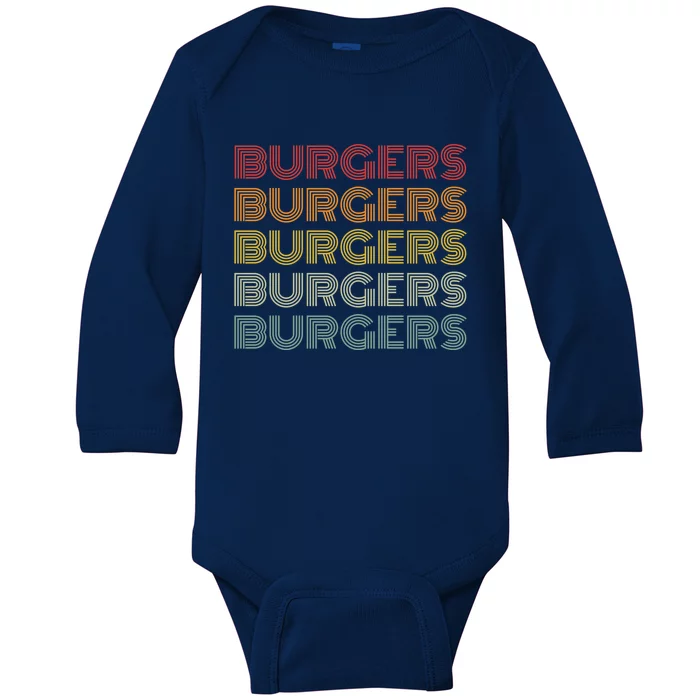 Burgers Lover Retro Style Foodie National Hamburger Day Gift Baby Long Sleeve Bodysuit