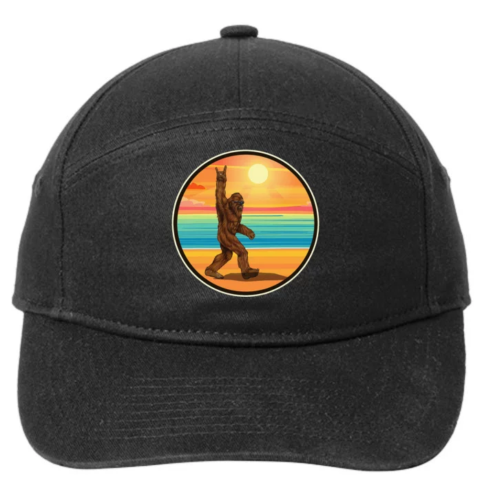 Bigfoot Loves Rock And Roll Sunglasses Walking On The Beach 7-Panel Snapback Hat