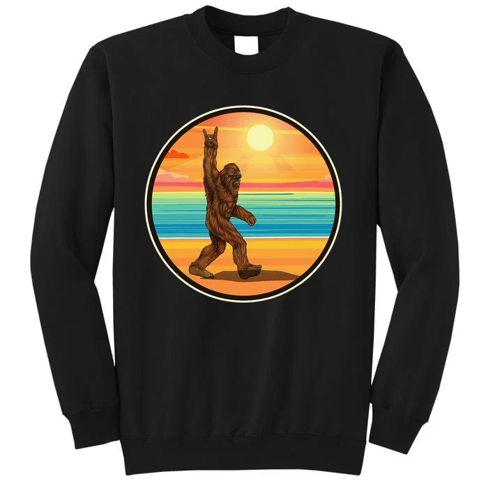 Bigfoot Loves Rock And Roll Sunglasses Walking On The Beach Tall Sweatshirt