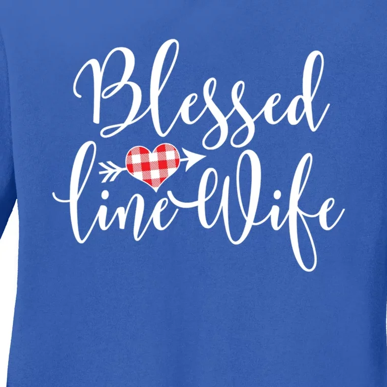 Blessed Linewife Red White Plaid Heart Line Wife Gift Ladies Long Sleeve Shirt