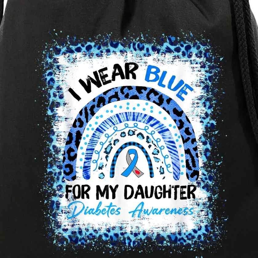 Bleached Leopard Rainbow Blue Ribbon Diabetes Awareness T1D Drawstring Bag