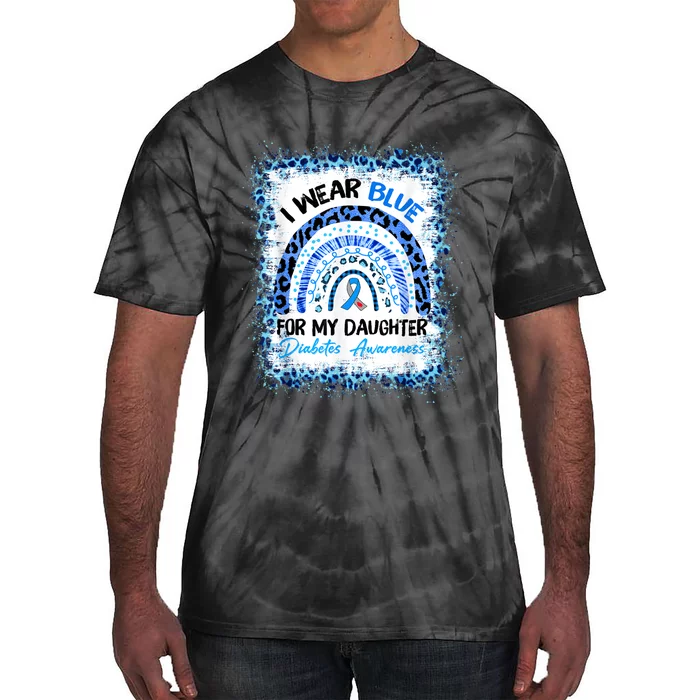 Bleached Leopard Rainbow Blue Ribbon Diabetes Awareness T1D Tie-Dye T-Shirt