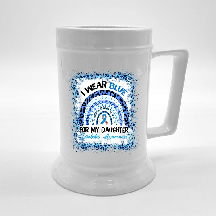 Bleached Leopard Rainbow Blue Ribbon Diabetes Awareness T1D Front & Back Beer Stein