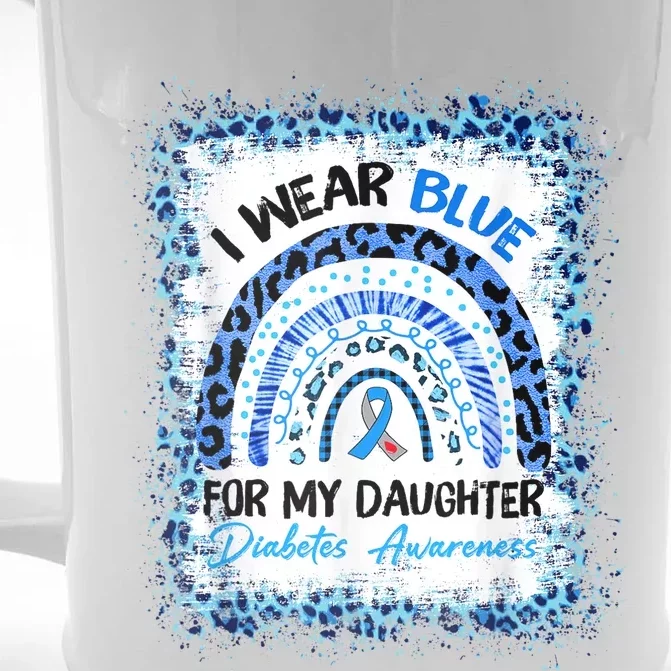 Bleached Leopard Rainbow Blue Ribbon Diabetes Awareness T1D Front & Back Beer Stein