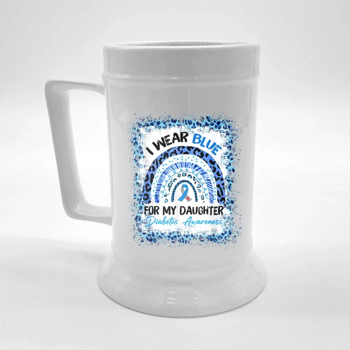 Bleached Leopard Rainbow Blue Ribbon Diabetes Awareness T1D Front & Back Beer Stein