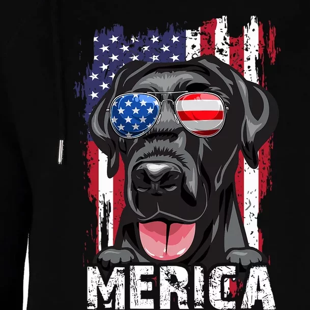 Black Labrador Retriever 4th Of July Merica Usa Flag Lab Dog Womens Funnel Neck Pullover Hood