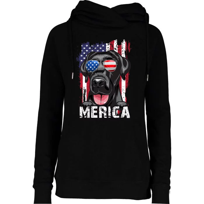 Black Labrador Retriever 4th Of July Merica Usa Flag Lab Dog Womens Funnel Neck Pullover Hood