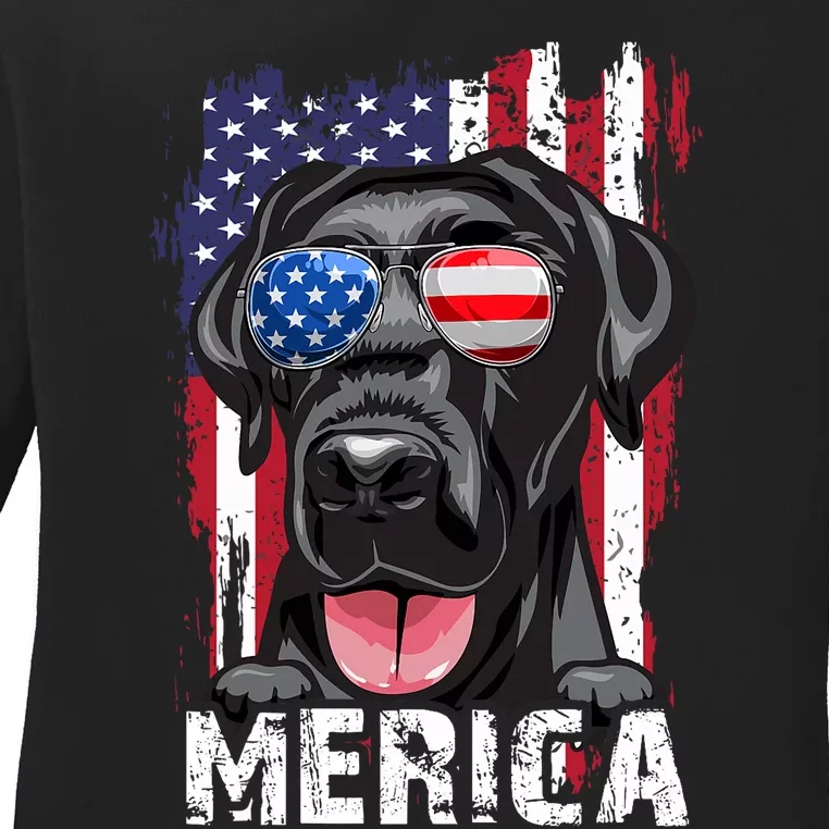 Black Labrador Retriever 4th Of July Merica Usa Flag Lab Dog Ladies Long Sleeve Shirt