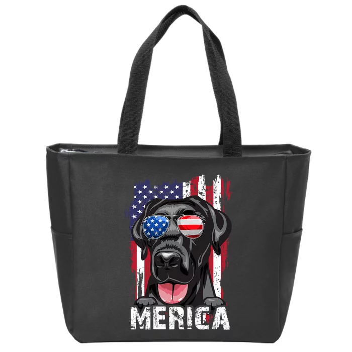 Black Labrador Retriever 4th Of July Merica Usa Flag Lab Dog Zip Tote Bag