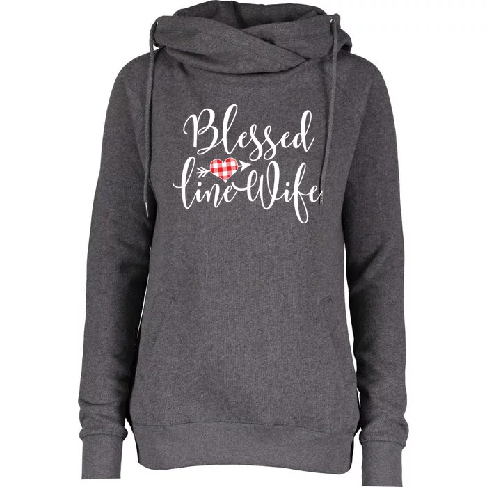 Blessed Linewife Red White Plaid Heart Line Wife Gift Womens Funnel Neck Pullover Hood